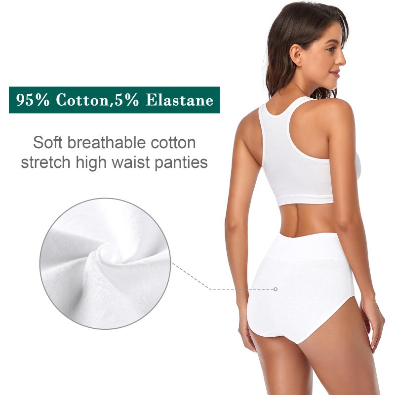 Annenmy Women's High Waist Cotton Underwear Soft Brief Panties Regular and Plus Size (X-Large, White, 5-pack) - Image 4